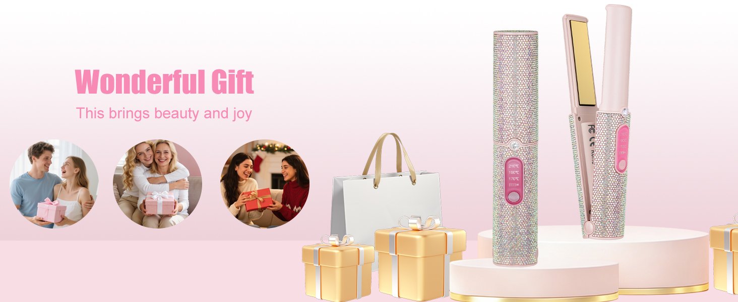 Text reads 'Wonderful Gift'. Pink-toned promotional image showing beauty or cosmetic products with multiple product shots on light background.