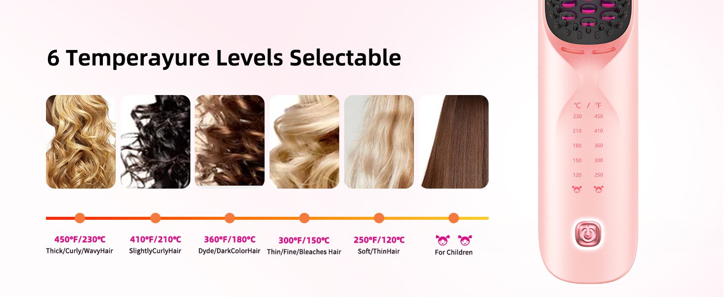 cordless hair straightening brush portable hair straightener women wireless travel gift Pink ionic