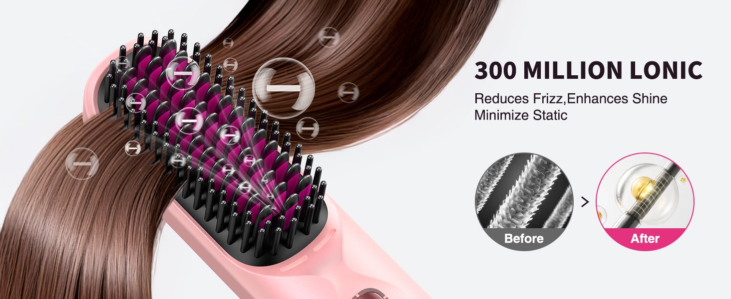 cordless hair straightening brush portable hair straightener women wireless travel gift Pink ionic