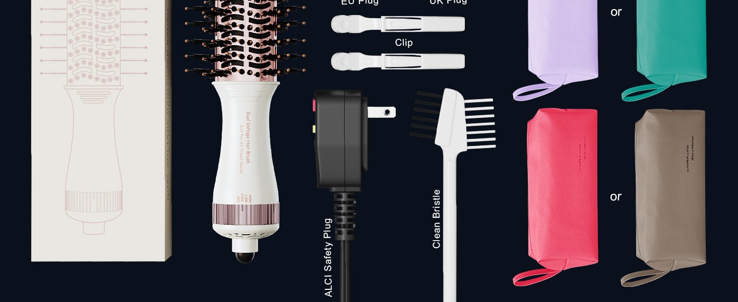 Travel Dual Voltage Hair Dryer Brush 110v~240v Accessories