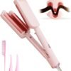 Deep Beach Waver & Curling Iron, Ionic Waver Hair Curler Tool, Ceramic 3 Barrel Curler Wand for Short Hair Women (Pink)