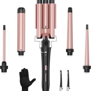 Curling Wand Set, Curling Iron Interchangeable 3 Barrel Wand Curler with Ceramic Tourmaline Professional 5 in 1 Wand Curling Iron,for Women with Curler and Waver
