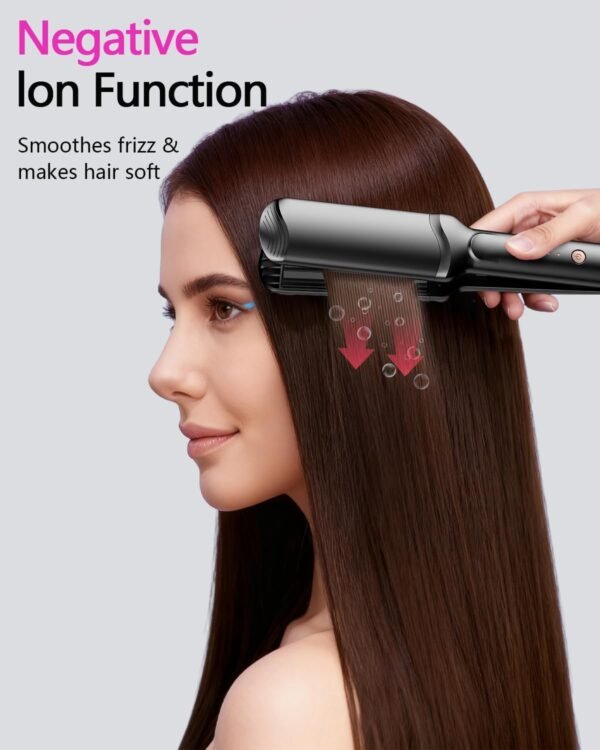 Hair Crimper Waver, Professional Hair Straightener Beach Waves Curling with 4 Interchangeable Ceramic Plates | Auto Temp Control for All Hair Types | Quick Heat Wide Plate Styling Tool & Straightener