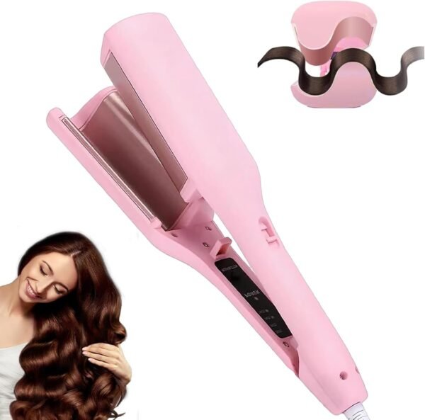 Waver Curling Iron, 4 Adjustable Temp Crimper Hair Tool with 2 Ceramic Barrels, Anti-Scald, 15S Fast Heating, 1.25 Inch Crimper Hair Iron for Wide Deep Waves