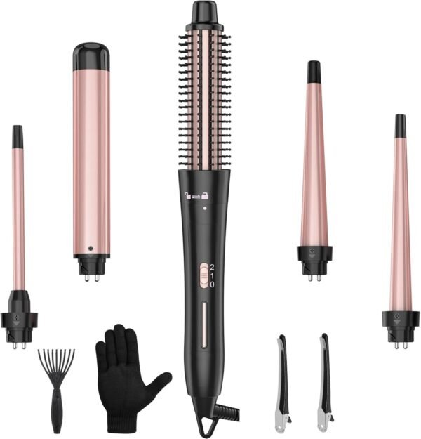 Curling Wand Set, Curling Iron Interchangeable 3 Barrel Wand Curler with Ceramic Tourmaline Professional 5 in 1 Wand Curling Iron,for Women with Curler and Waver