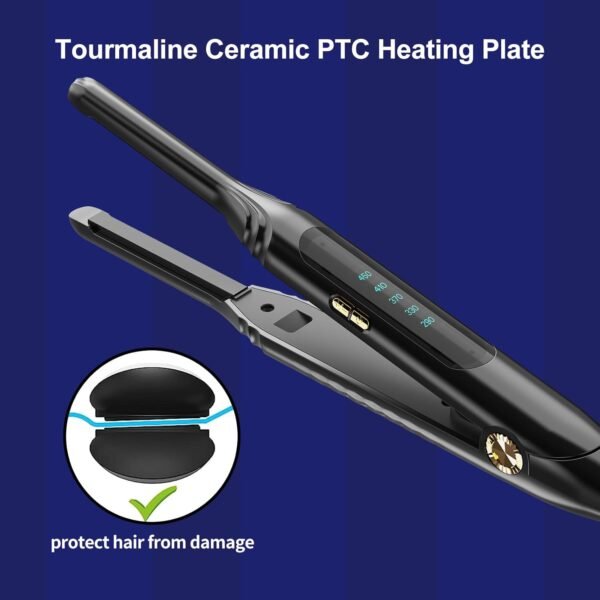 Pencil Flat Iron 3/10'' Small Flat Irons for Short Hair,Pixie Cut & Bangs,Hair Straightener for Edge with LED Display,Travel Mini Hair Straightener with Dual Voltage,Auto Shut Off（Black）