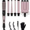 6 in 1 Wand Curling Iron Set, 3 Barrel Curling Wand Set with Thermal Brush (1.5") and 5 Interchangeable Ceramic Hair Wand Curler (0.35"-1.25"), Home Travel Multi Curl, 2 Temp 30S Instant Heat Up