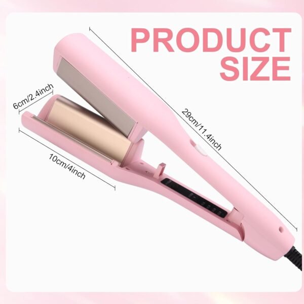 Hair Crimper, Waver Curling Iron Hair Styling Tool with Negative Ionic Technology Crimper Hair Tool for Creating Smooth Waves, French Anti-Scald Wave 32mm Curling Iron for Short Hiar, Pink