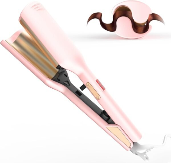 Waver Hair Tool,Mini Waver Curling Iron，Curling Iron Hair Crimper Waver，Ionic Deep Waver Curling Wand with Ceramic 2 Barrel for Women，Double Voltage, Easy to Use, Pink, 1.25 Inch