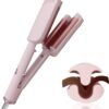 Waver Curling Iron Hair Crimper, Ionic Deep Waver Hair Curler Tool, Beach Waver Curling Wand, 2 in 1 straightener and curler with Ceramic 3 Barrel for Women, Dual Voltage, Anti-Scald, 1.25 Inch (Pink)