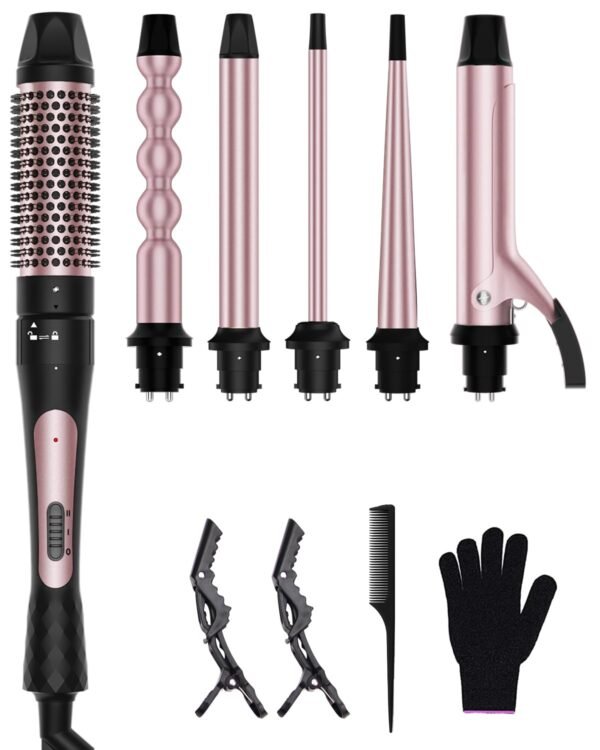 6 in 1 Wand Curling Iron Set, 3 Barrel Curling Wand Set with Thermal Brush (1.5") and 5 Interchangeable Ceramic Hair Wand Curler (0.35"-1.25"), Home Travel Multi Curl, 2 Temp 30S Instant Heat Up