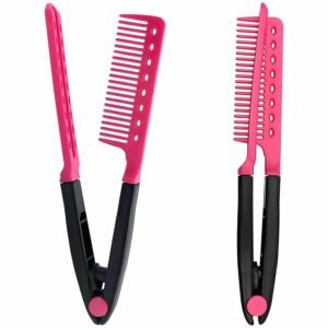 Hair Straightening Set - 2-Pack Flat Iron Comb for Beautiful Tresses, Straightener With Firm Grip, Ideal for Knotty Hair, Styling, Pink