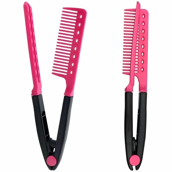 Hair Straightening Set - 2-Pack Flat Iron Comb for Beautiful Tresses, Straightener With Firm Grip, Ideal for Knotty Hair, Styling, Pink