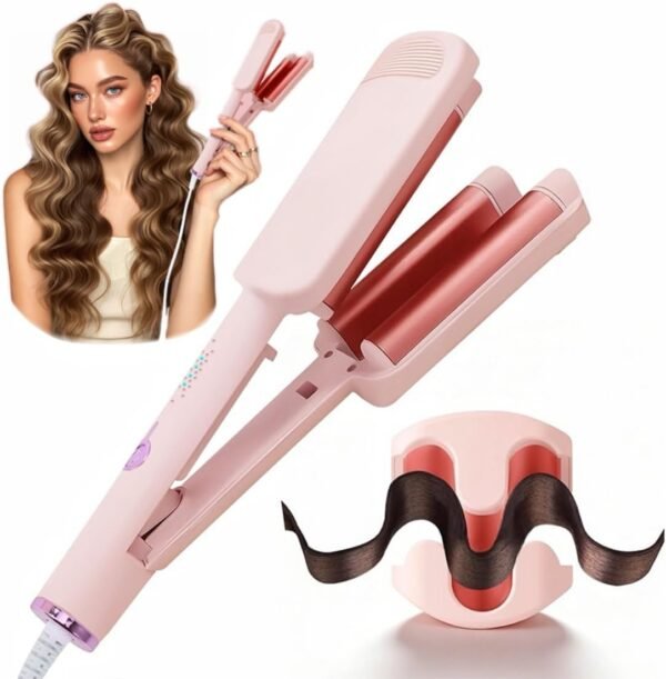 Curling Iron Hair Crimper Waver - 3 Barrel Rovy Wave Curling Iron, 1.25 Inch Ionic Beach Waves Curling Wand, Deep Waver Hair Curler Hot Tool with Ceramic for Women, Dual Voltage, Easy to Use