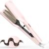 Waver Hair Tool,Mini Waver Curling Iron，Curling Iron Hair Crimper Waver，Ionic Deep Waver Curling Wand with Ceramic 2 Barrel for Women，Double Voltage, Easy to Use, Pink, 1.25 Inch