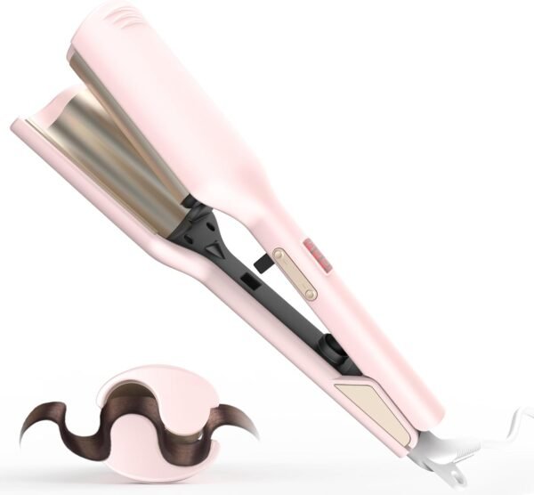 Waver Hair Tool,Mini Waver Curling Iron，Curling Iron Hair Crimper Waver，Ionic Deep Waver Curling Wand with Ceramic 2 Barrel for Women，Double Voltage, Easy to Use, Pink, 1.25 Inch