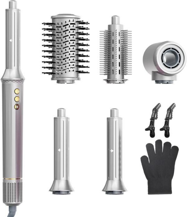 5-in-1 Hot-Air Brush Styler & Dryer - No Heat Damage Auto Wrap Multistyler - 110,000 High Speed Fast Drying Blow Dryer Brush Set - Airbrush Hair Styler & Air Curler for Women Gray