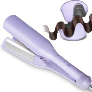Beach Wave Curling Iron Deep Waver Hair Tool, Mermaid Hair Waver for Women Crimper, Anti-Scald, Dual Voltage, 1.4 Inch Ceramic Double Barrel Wavy Curling Iron, Purple