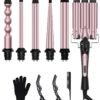 6 in 1 Wand Curling Iron Set, 3 Barrel Curling Wand Set with Thermal Brush (1.5") and 5 Interchangeable Ceramic Hair Wand Curler (0.35"-1.25"), Home Travel Multi Curl, 2 Temp 30S Instant Heat Up