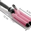 Three Barrel Curling Iron Wand with LCD Temperature Display - 1 Inch Ceramic Tourmaline Triple Barrels, Dual Voltage Crimping Tool, Best Hair Waver for Beachy/Frizz Free Waves (Pink/Black)
