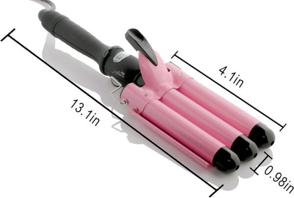Three Barrel Curling Iron Wand with LCD Temperature Display - 1 Inch Ceramic Tourmaline Triple Barrels, Dual Voltage Crimping Tool, Best Hair Waver for Beachy/Frizz Free Waves (Pink/Black)