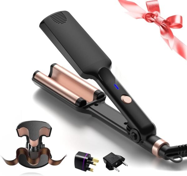 Crimper Hair Tool, Mini Hair Crimper for Women Heating up 390°F, Waver Curling Iron with Negative Ions, Double Voltage Crimping Iron for All Style (9.5 Inch/1.5 Inch)
