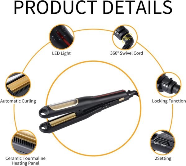 Auto Hair Crimping Iron - Volumizing Fluffy Hairstyle Curler, Corrugation Crimper, Anti Static - Adjustable Temperature for All Hair Types