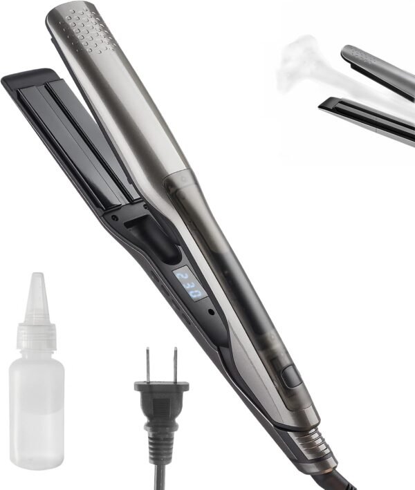 Hair Straightener and Curling Iron 2-in-1 Hair Straightener with Steam Styling Tool for Hair Straightening and Curls 2026 New Grey Ceramic Straightener and Curling Iron for Straight Curly