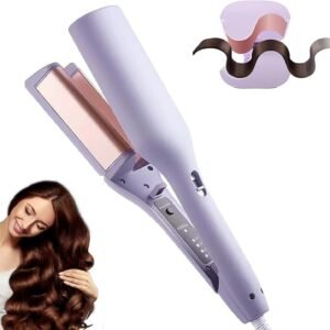 Waver Curling Iron, 4 Adjustable Temp Crimper Hair Tool with 2 Ceramic Barrels, Anti-Scald, 15S Fast Heating, 1.25 Inch Crimper Hair Iron for Wide Deep Waves
