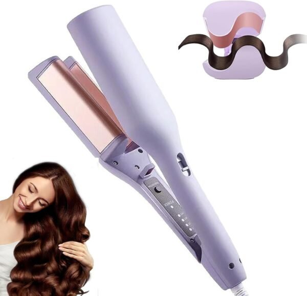 Waver Curling Iron, 4 Adjustable Temp Crimper Hair Tool with 2 Ceramic Barrels, Anti-Scald, 15S Fast Heating, 1.25 Inch Crimper Hair Iron for Wide Deep Waves