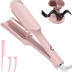 Wave Curling Iron, 32mm (1.25") Ionic Wavy Hair Curler with Ceramic 2 Barrel, Fast Heating, Anti-Scald, Dual Voltage, 4 Temp Adjustable Crimper Hair Tool for Short and Long Hair