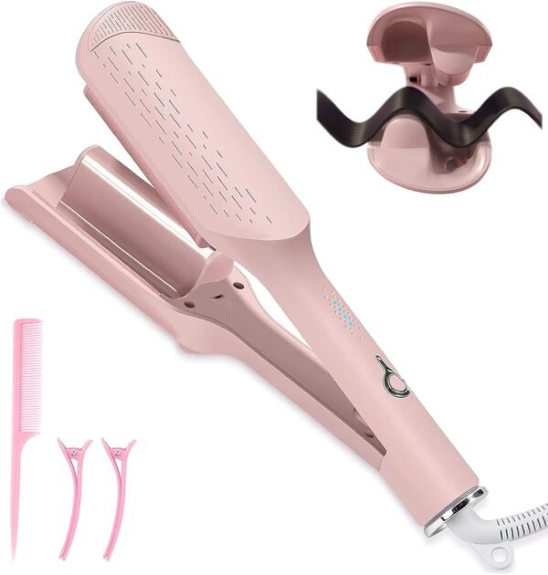 Wave Curling Iron, 32mm (1.25") Ionic Wavy Hair Curler with Ceramic 2 Barrel, Fast Heating, Anti-Scald, Dual Voltage, 4 Temp Adjustable Crimper Hair Tool for Short and Long Hair