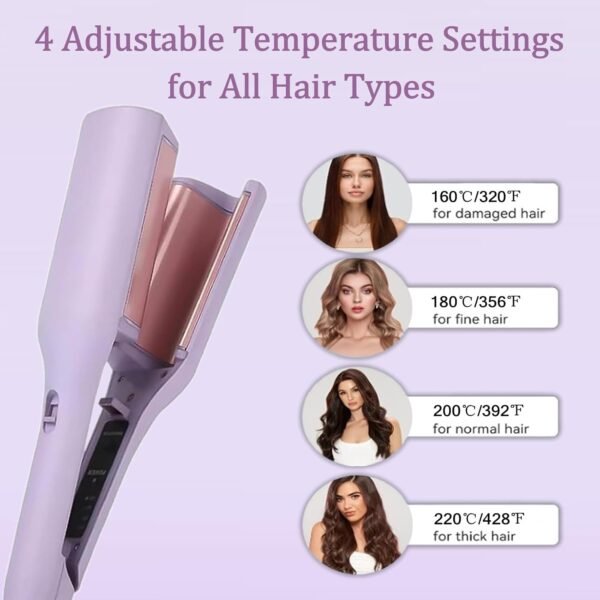 Waver Curling Iron, 4 Adjustable Temp Crimper Hair Tool with 2 Ceramic Barrels, Anti-Scald, 15S Fast Heating, 1.25 Inch Crimper Hair Iron for Wide Deep Waves