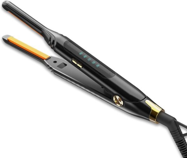 Pencil Flat Iron 3/10'' Small Flat Irons for Short Hair,Pixie Cut & Bangs,Hair Straightener for Edge with LED Display,Travel Mini Hair Straightener with Dual Voltage,Auto Shut Off（Black）