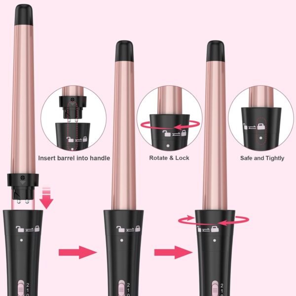 Curling Wand Set, Curling Iron Interchangeable 3 Barrel Wand Curler with Ceramic Tourmaline Professional 5 in 1 Wand Curling Iron,for Women with Curler and Waver