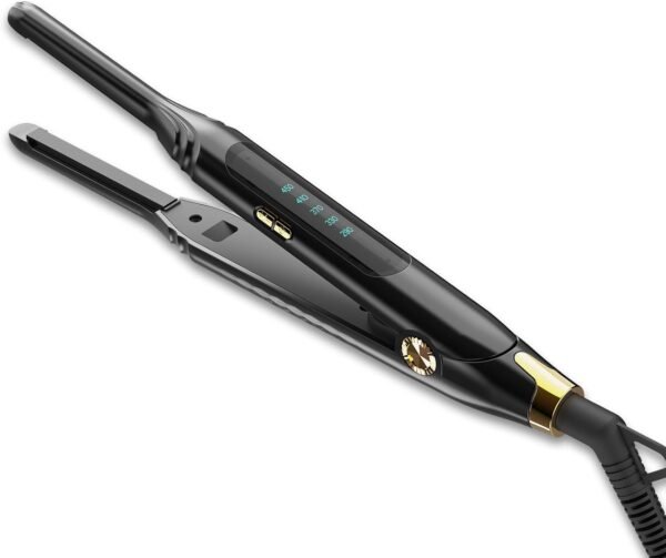 Pencil Flat Iron 3/10'' Small Flat Irons for Short Hair,Pixie Cut & Bangs,Hair Straightener for Edge with LED Display,Travel Mini Hair Straightener with Dual Voltage,Auto Shut Off（Black）