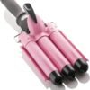 Three Barrel Curling Iron Wand with LCD Temperature Display - 1 Inch Ceramic Tourmaline Triple Barrels, Dual Voltage Crimping Tool, Best Hair Waver for Beachy/Frizz Free Waves (Pink/Black)