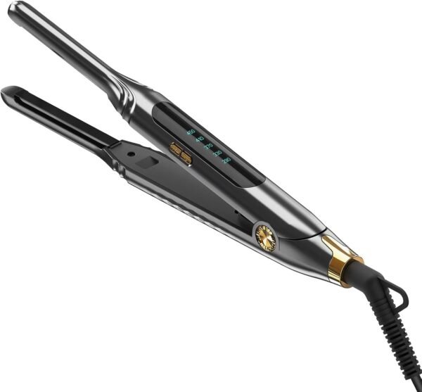 Pencil Flat Iron 3/10'' Small Flat Irons for Short Hair,Pixie Cut & Bangs,Hair Straightener for Edge with LED Display,Travel Mini Hair Straightener with Dual Voltage,Auto Shut Off（Black）