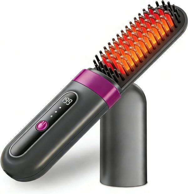 Hair Straightener Brush - Portable, Fast-Heating Styling Tool with Protective Dust Cover - 3 Temperature Settings, 300 Million Negative Ions for Frizz-Free Styling On-The-Go & Travel