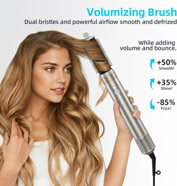 6-in-1 Hair Styler, Hair Dryer, Multi-Function Hot Air Brush Set, Ionic Blow Dryer with Interchangeable Attachments for Curling, Straightening, Volumizing, Fast Drying,Gifts for Women(Champagne Gold)