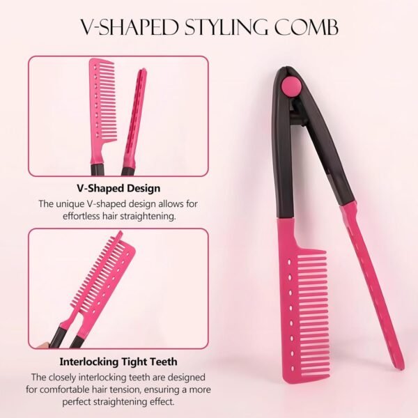 Hair Straightening Set - 2-Pack Flat Iron Comb for Beautiful Tresses, Straightener With Firm Grip, Ideal for Knotty Hair, Styling, Pink
