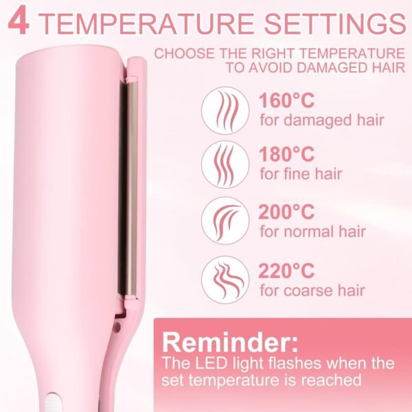 Hair Crimper, Waver Curling Iron Hair Styling Tool with Negative Ionic Technology Crimper Hair Tool for Creating Smooth Waves, French Anti-Scald Wave 32mm Curling Iron for Short Hiar, Pink