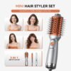 Travel Hair Dryer Brush Styling Set,Double Voltage 100–240V 4-in-1 Hot Air Brush,1 Inch Curling Iron & Mini Flat Iron Straightener,Travel Kit,for Drying, Straightening, Curling & Volumizing for Women