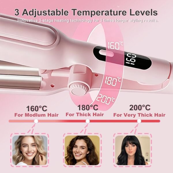 1&1.25 Inch Hair Crimper for Women - Curling Iron Waver Hair Tool to Adjustable Groove - Rizadora para Cabello - Anti-Scald Tech Hair Waver - Ionic Ceramic Coating for Long-Lasting,Fast Heating,Pink