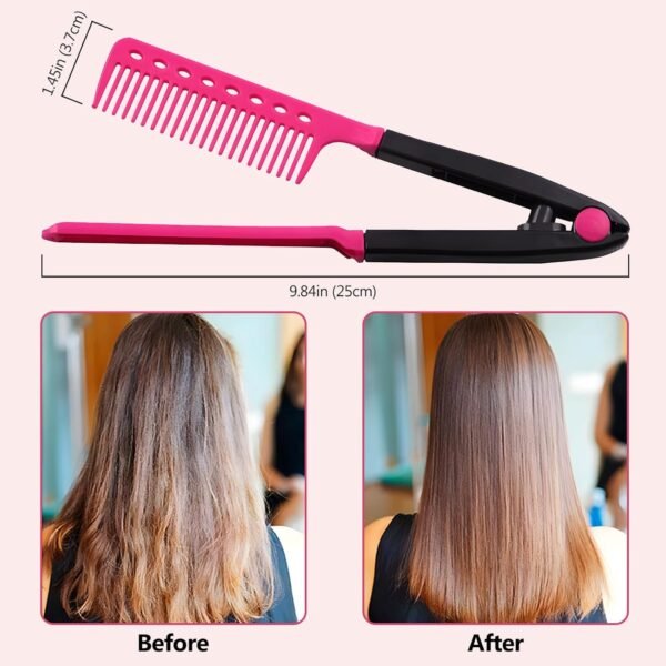 Hair Straightening Set - 2-Pack Flat Iron Comb for Beautiful Tresses, Straightener With Firm Grip, Ideal for Knotty Hair, Styling, Pink