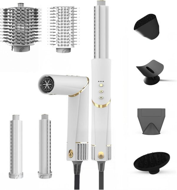 9-in-1 All-in-One Hair Styler & Blow Dryer Set, Hot Air Brush with Auto-Wrap Curlers, Oval Brushes, Diffuser & Frizz Control Nozzle, Multi Styler for Smooth, Voluminous Hair