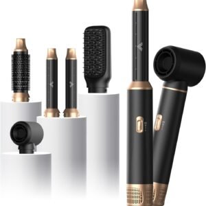 5 in 1 Blow Dryer Brush & Air Styler, Upgraded Hair Dryer Brush with Negative Ion, Air Curling Wrap for Drying, Curling, Straightening & Volumizing, Styling Tools for All Hair Types