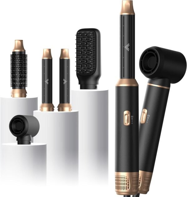 5 in 1 Blow Dryer Brush & Air Styler, Upgraded Hair Dryer Brush with Negative Ion, Air Curling Wrap for Drying, Curling, Straightening & Volumizing, Styling Tools for All Hair Types