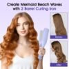Beach Wave Curling Iron Deep Waver Hair Tool, Mermaid Hair Waver for Women Crimper, Anti-Scald, Dual Voltage, 1.4 Inch Ceramic Double Barrel Wavy Curling Iron, Purple