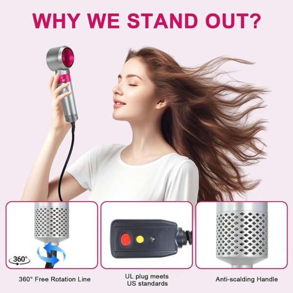 Blow Dryer Brush Set, Air Sculpt 3-in-1 Hot Air Brush Blow Dryer - Salon Blowout Styler for Curling, Volumizing & Straightening with 3 Interchangeable Heads, Sleek & Frizz-Free Hair, ALCI Safety Plug